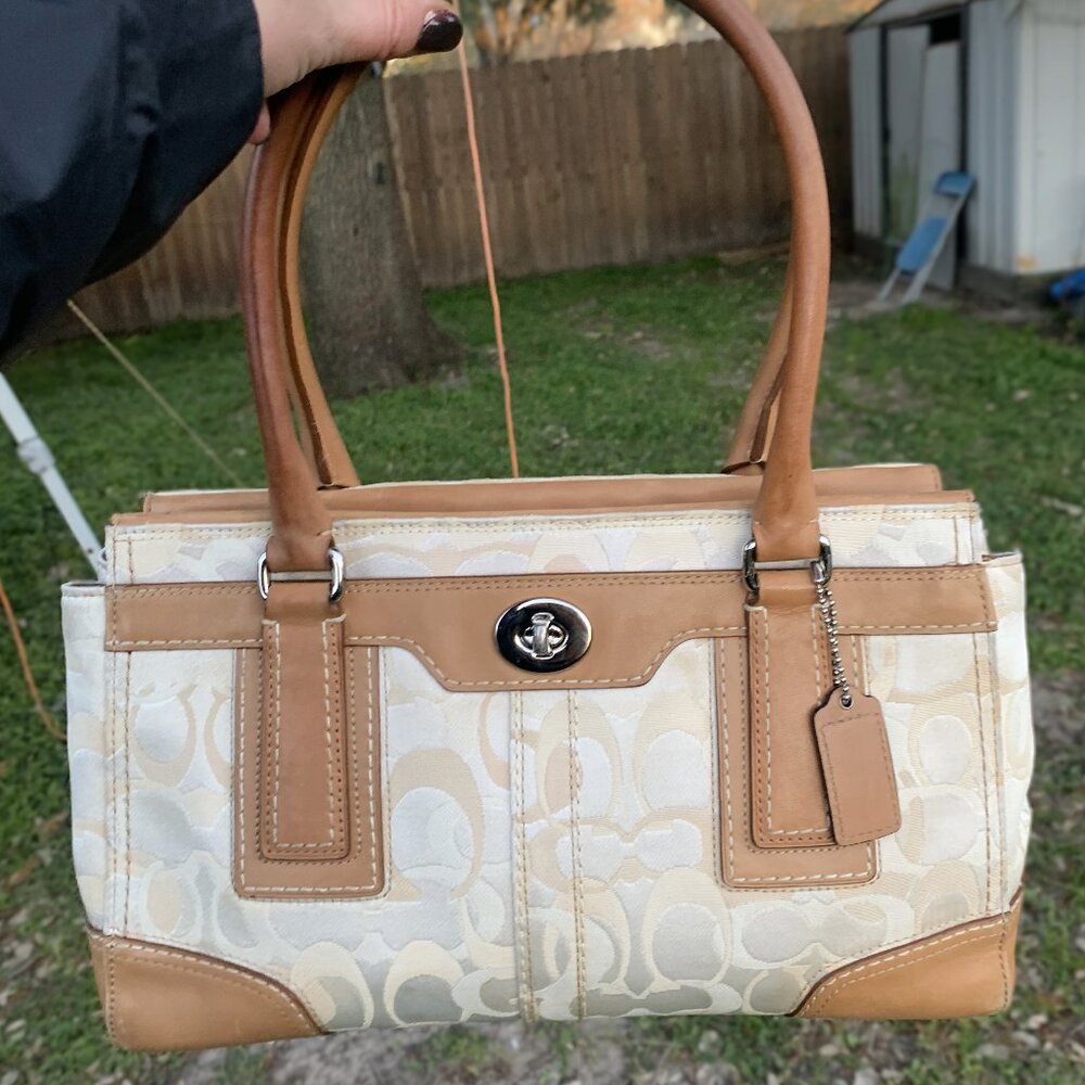 Coach Hampton Vintage Optic Signature Jacquard Cream Leather L0773-11818 Handbag - Picture 5 of 16